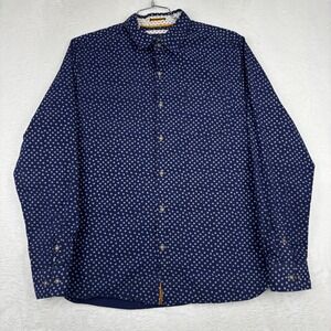 Across the Pond Mens Large Navy Blue Geometric Print Long Sleeve Button Up